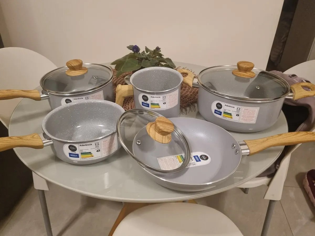 ✅ Conjunto De 5 Panelas Gris Brinox Ceramic Life Easy