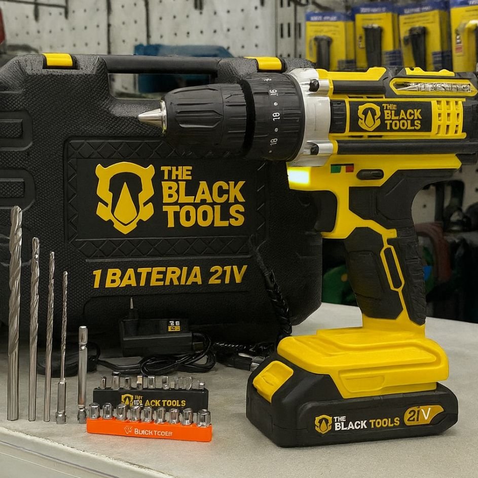 🔩 Parafusadeira Furadeira De Impacto A Bateria 21V 3/8” Bivolt 1400 Rpm Com Acessórios E Malet...