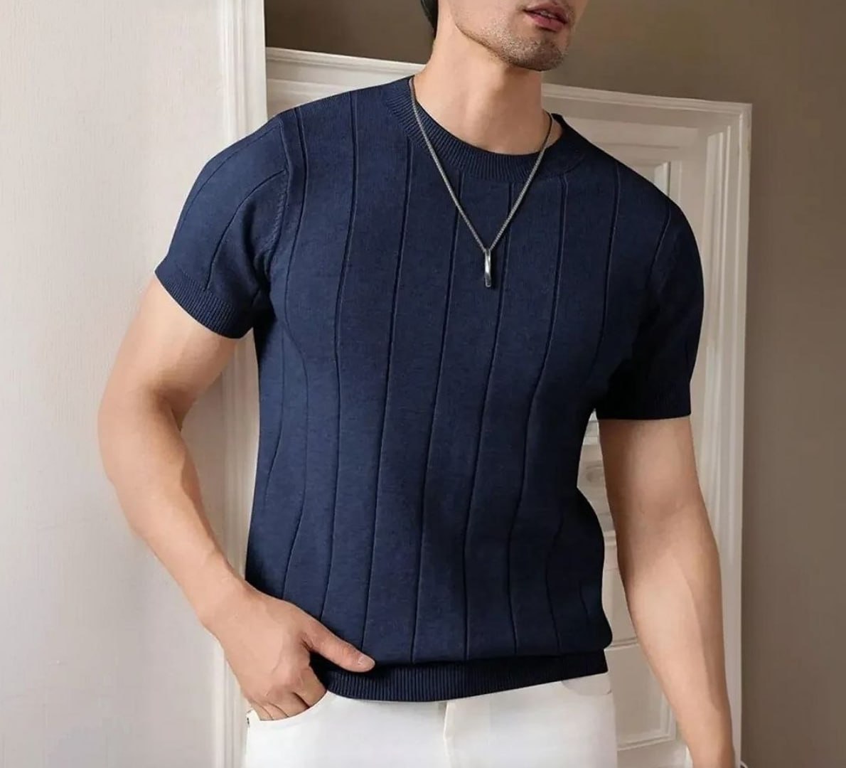 👕 Camiseta Canelada Manga Curta Tricot