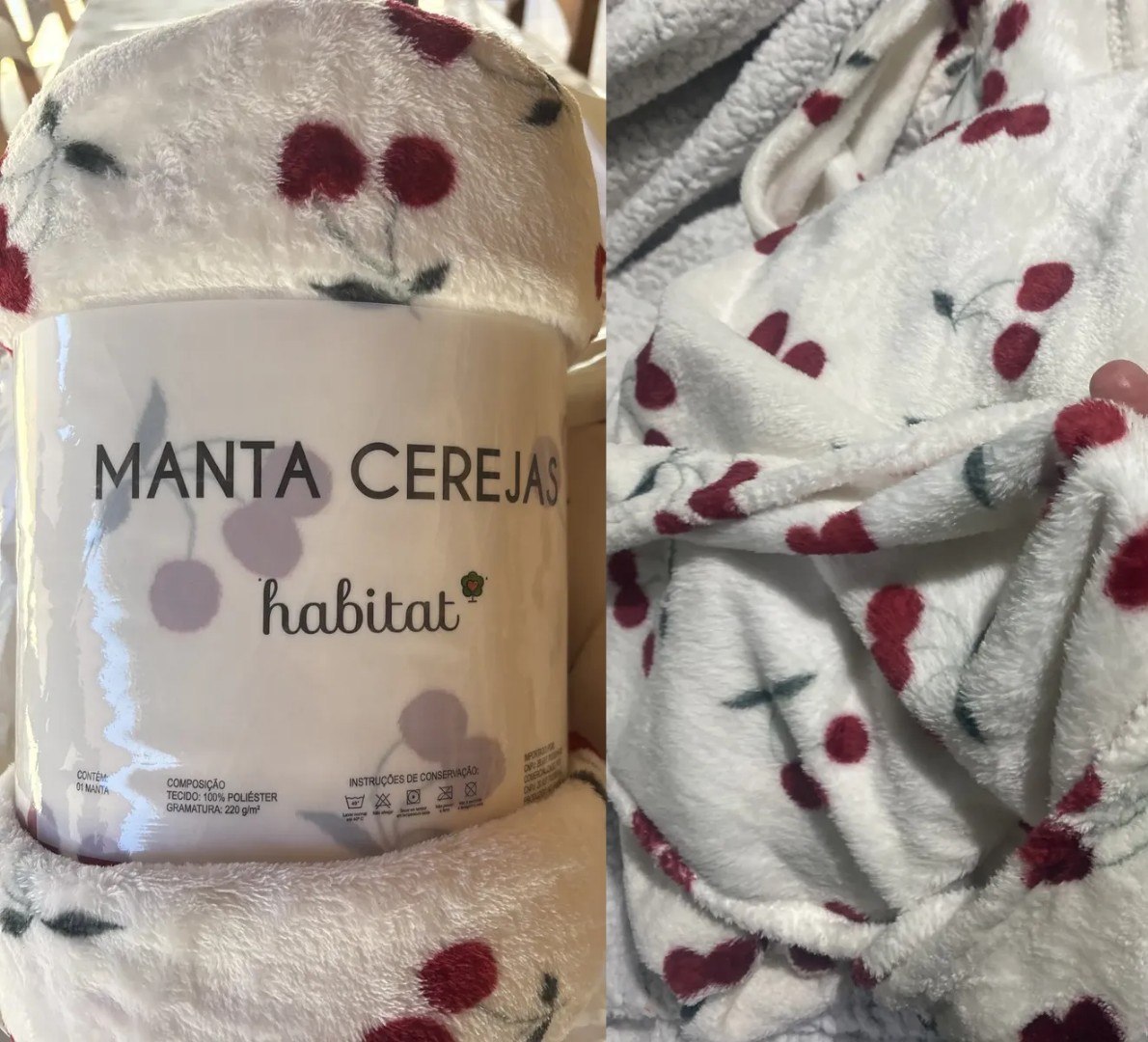 ✅ Cobertor Casal Manta Cereja Habitat Poá