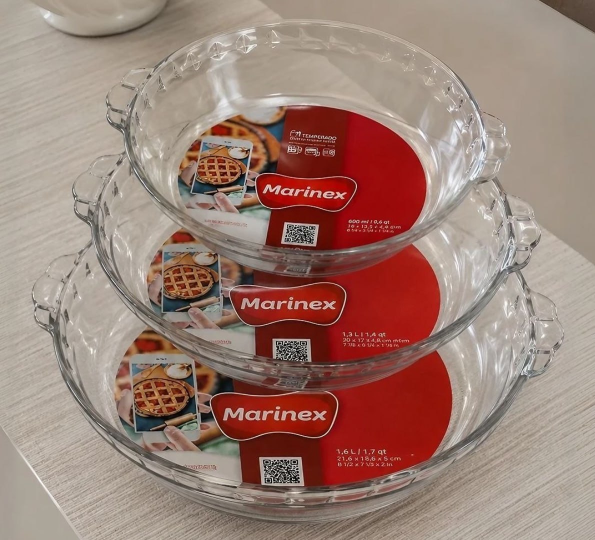 🥘 Kit 3 Formas de Vidro Redonda Filetada Marinex