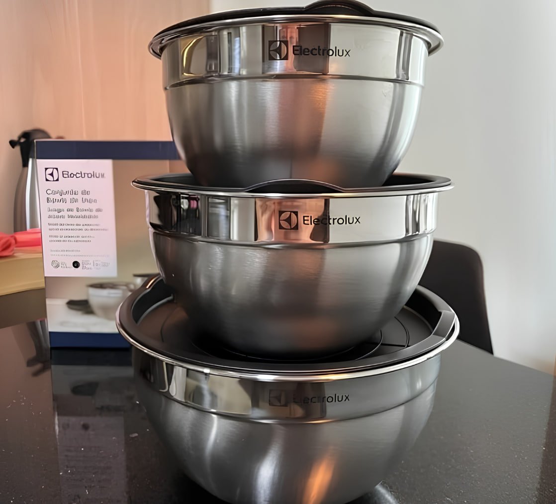 🍲 Conjunto 3 Bowls de Inox Electrolux com Tampa