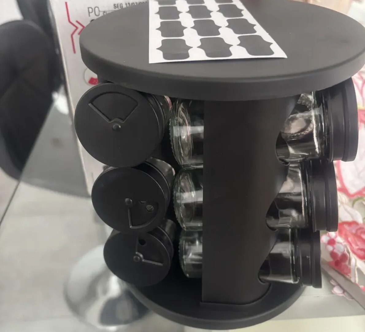 ✅ Porta Temperos Giratório 360° c/ 12 Potes de Vidro 85ml