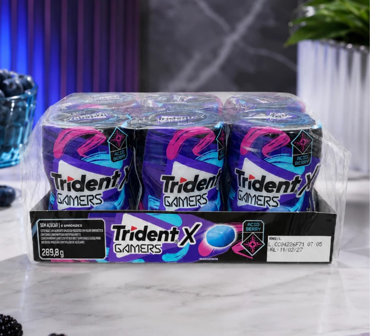 🍬 Chiclete Trident X Gamers Acid Berry - Caixa com 6 Unidades