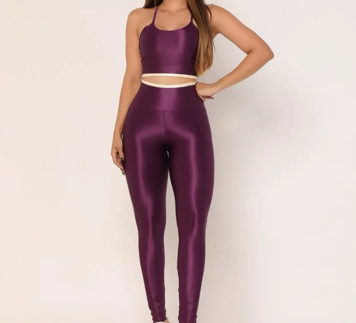 ✅ Conjunto Fitness Canelado de Poliamida (Calça + Top) - Opções de cores