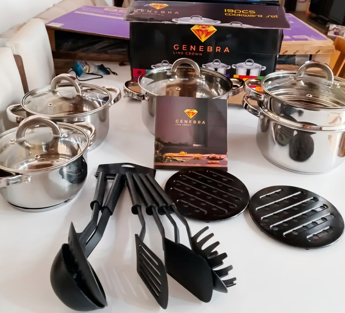 🍲 Jogo De Panelas 19 Peças Genebra Inox C/ Utensílios
