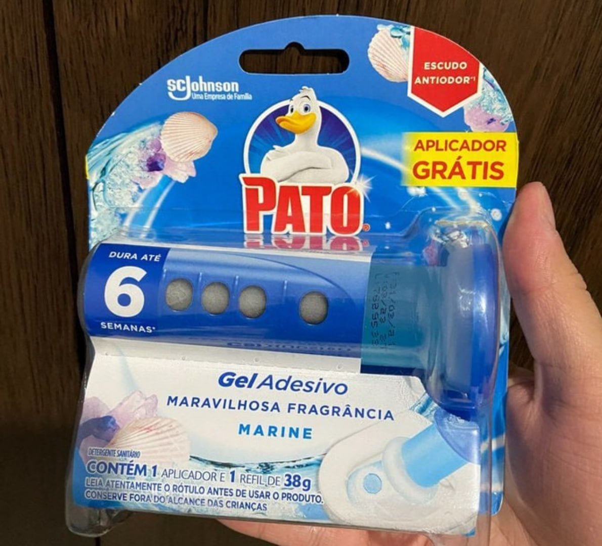 ✅ Pato Desodorizador Sanitário Gel Adesivo Marine, c/ Aplicador, 6 Discos