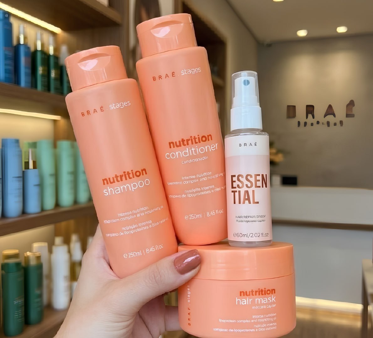 🫧 Kit Braé Stages Nutrition (Shampoo e Condicionador 250ml + Máscara 200g +Essential 60ml)