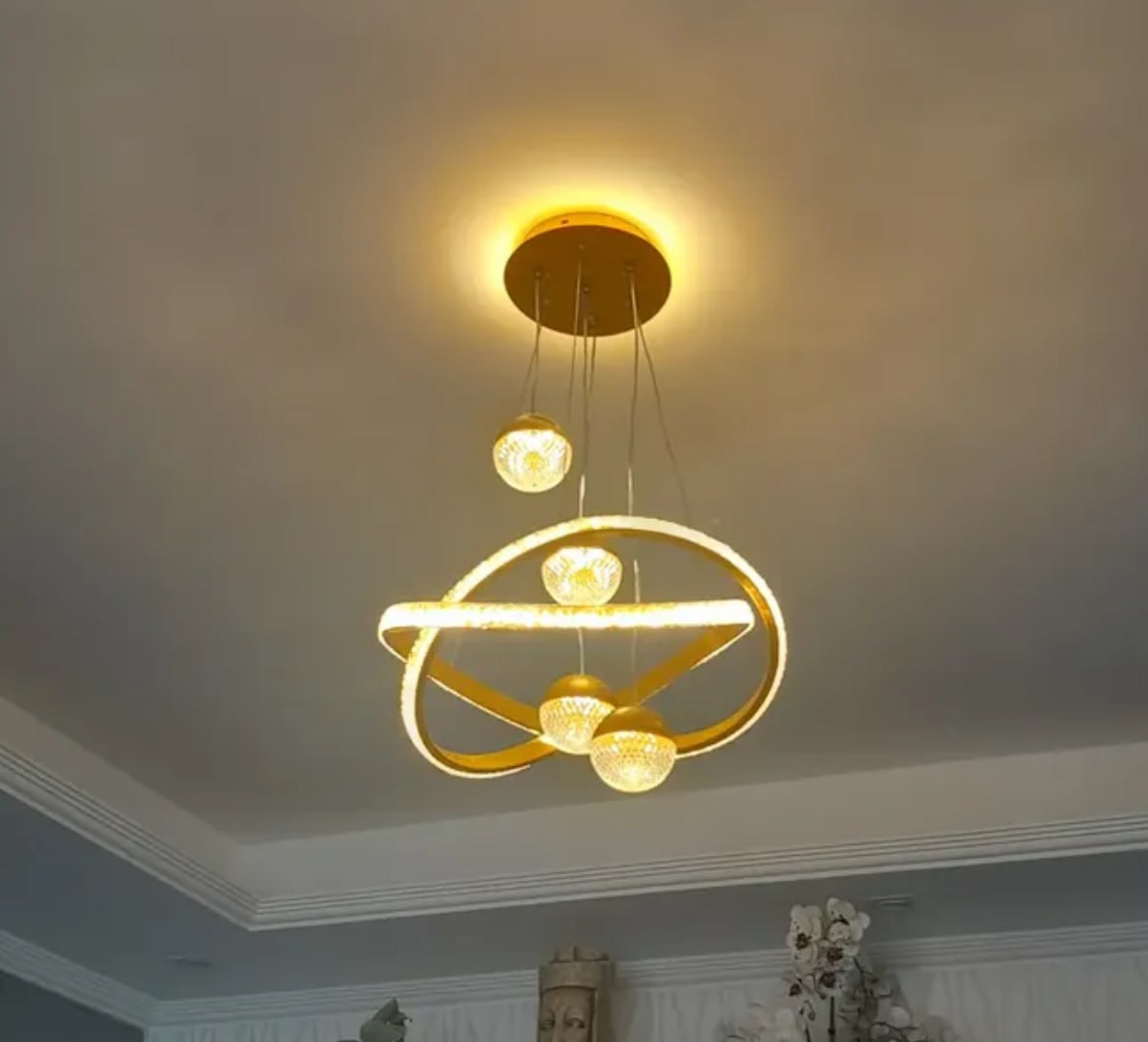💡 Lustre Led Pendente Moderna 2anéis 4bolas