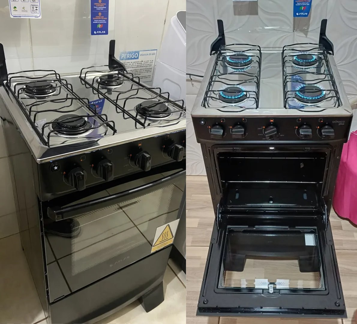🫕 Fogão 4 Bocas Atlas com Mesa de Inox Automático Bivolt