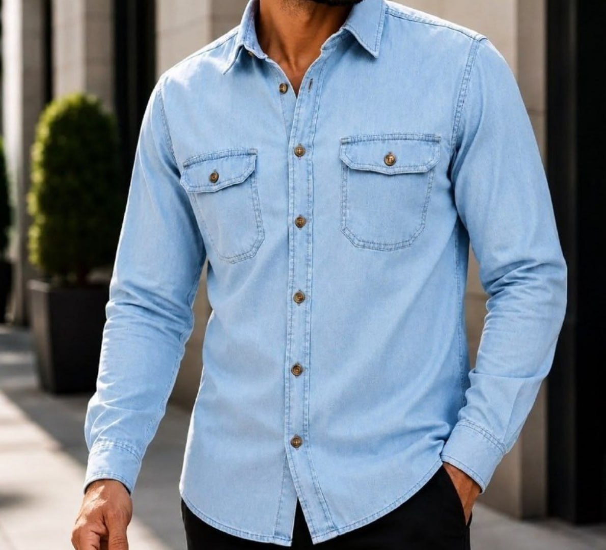 ✅ Camisa Jeans Masculina Social Slim Manga Longa