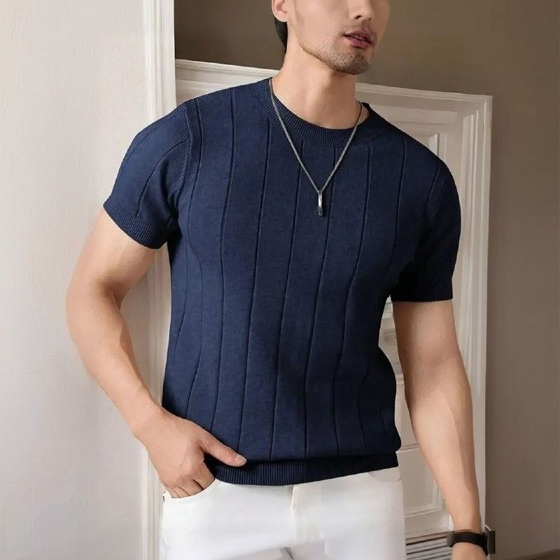 ✅ Blusa Masculina Manga Curta Canelada Tricot