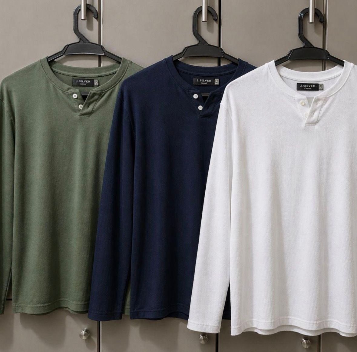 ✅ Kit 3 Camisetas Henley Masculina Slim Manga Longa