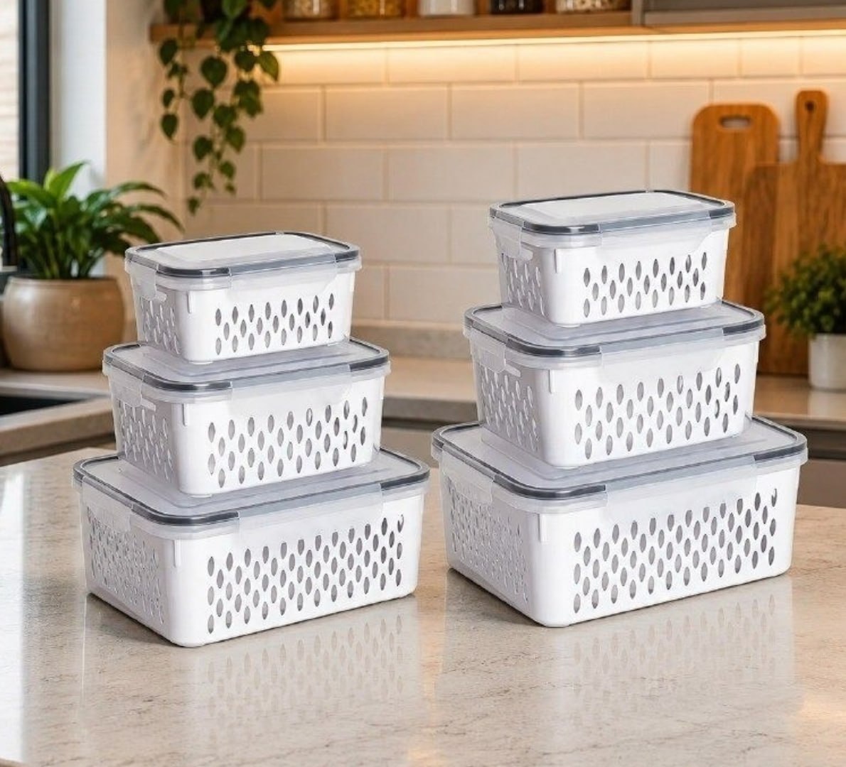 ✅ Kit 6 Organizadores Geladeira com Tampas