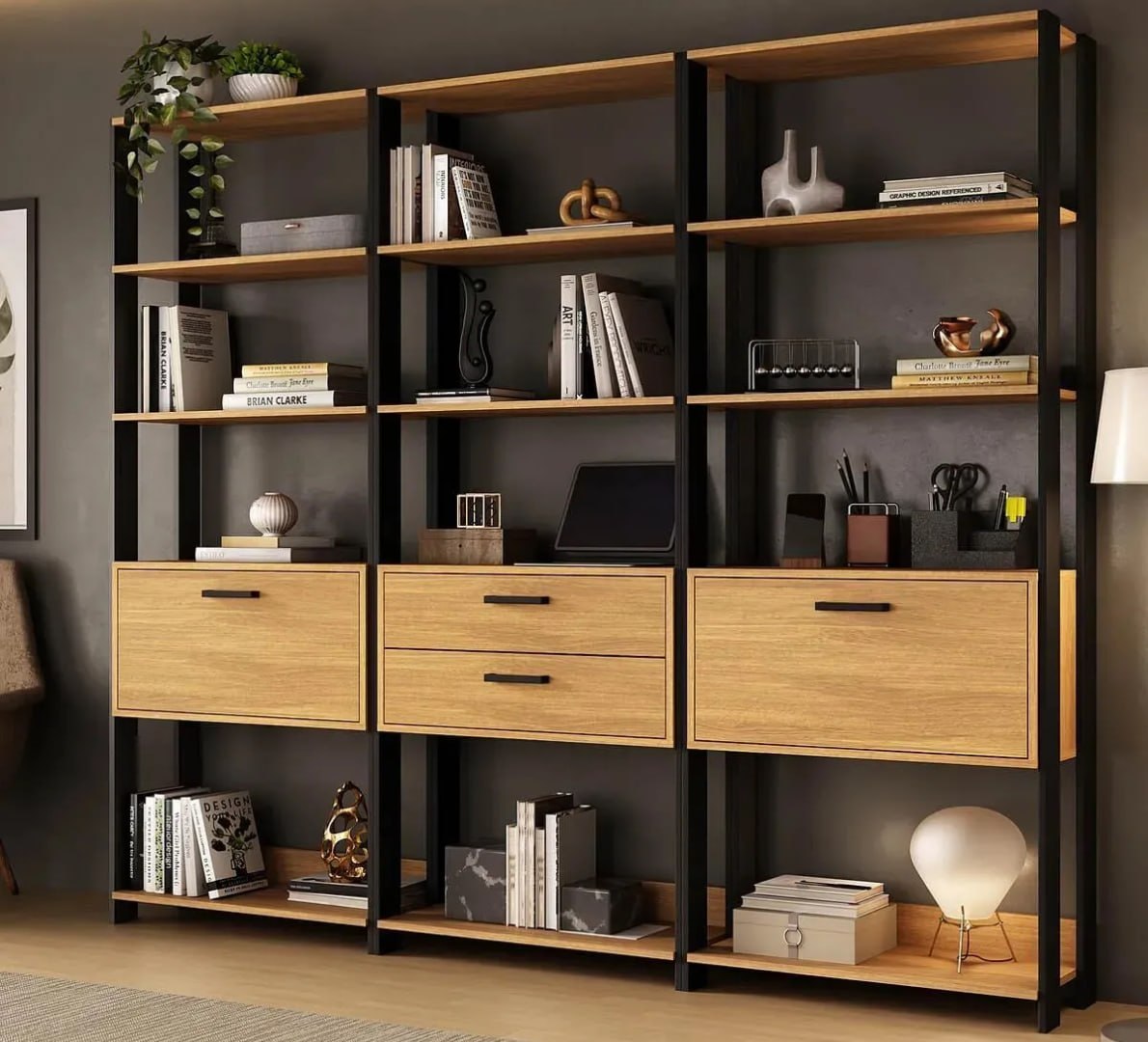 ✅ Estante de Escritório Modulada 2 Portas 2 Gavetas 219cm