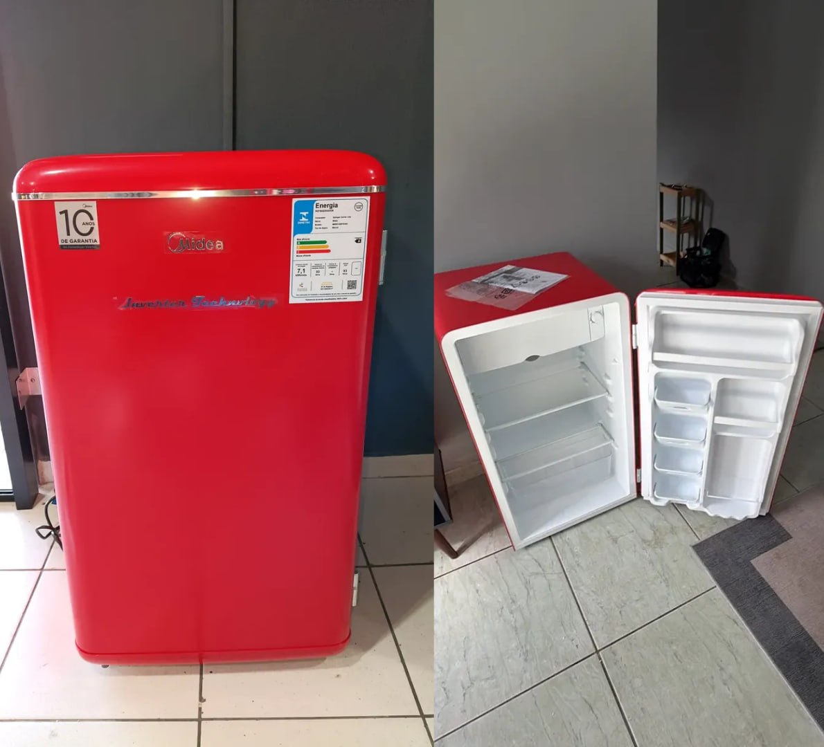 ✅ Frigobar Retrô Vermelho 93l Inverter Bivolt Midea