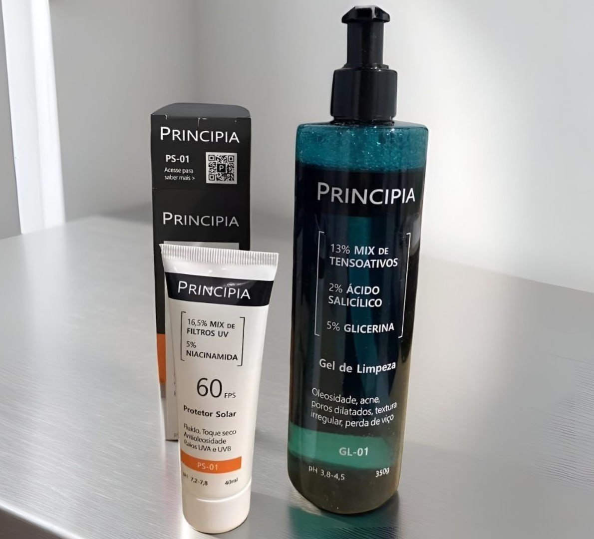 ✅ Kit Gel de Limpeza GL-01 + Protetor Solar Facial PS-01 FPS 60 Principia