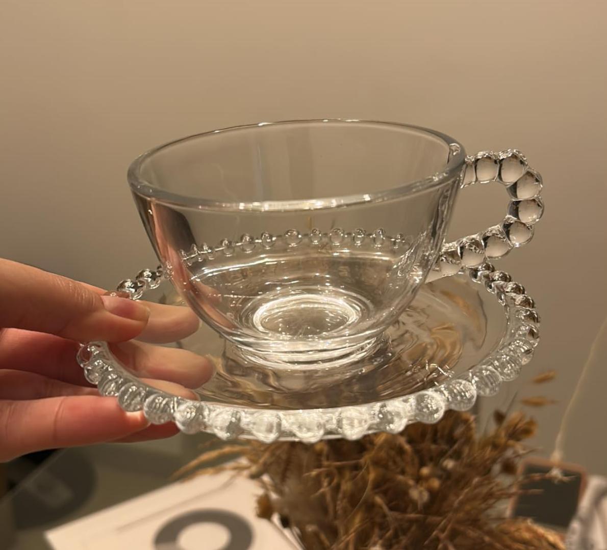 ☕️ Conjunto 4 Xícaras de Chá de Cristal com Pires 180ml WOLFF