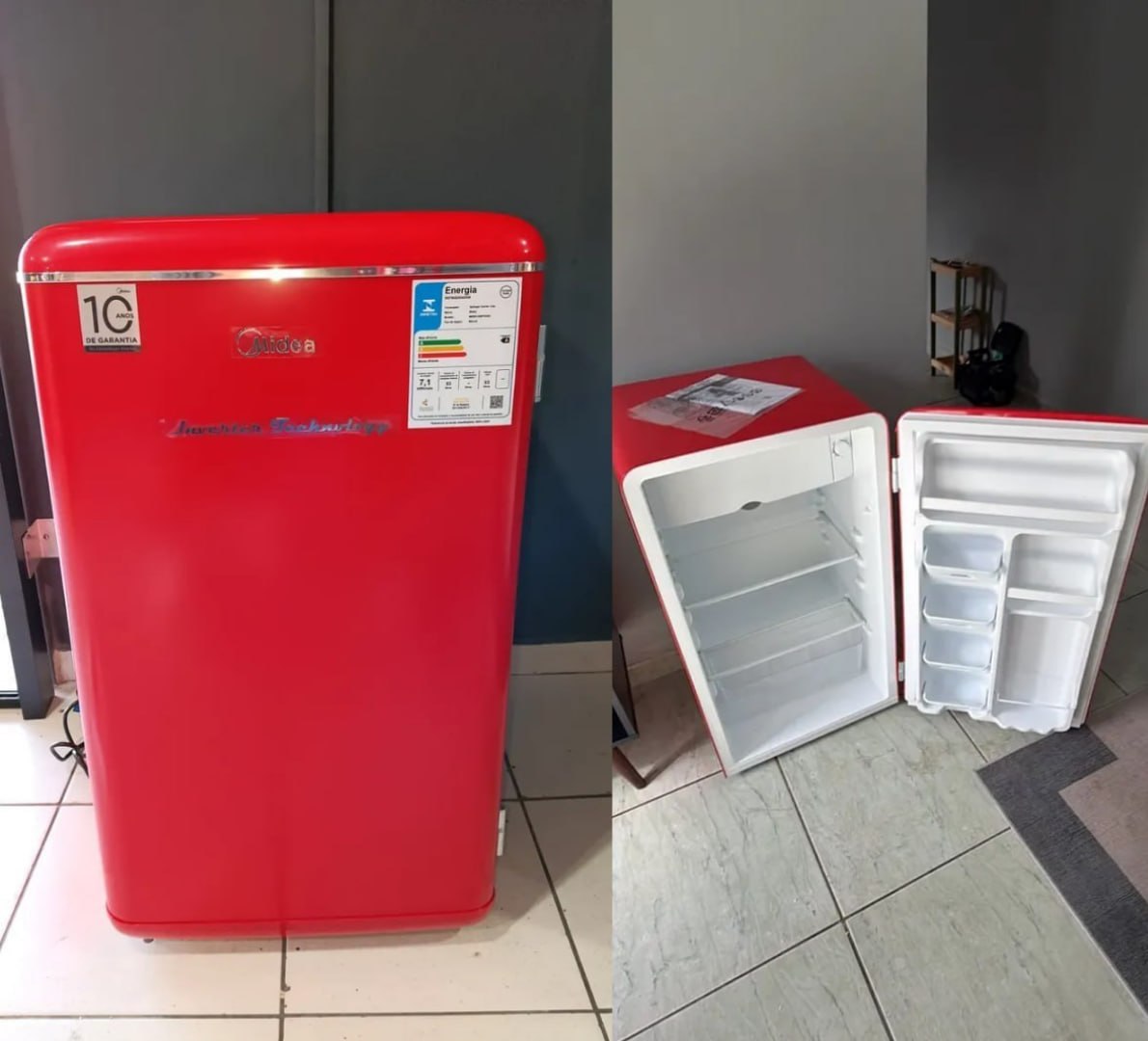 ✅ Frigobar Retrô Vermelho 93l Inverter Bivolt Midea