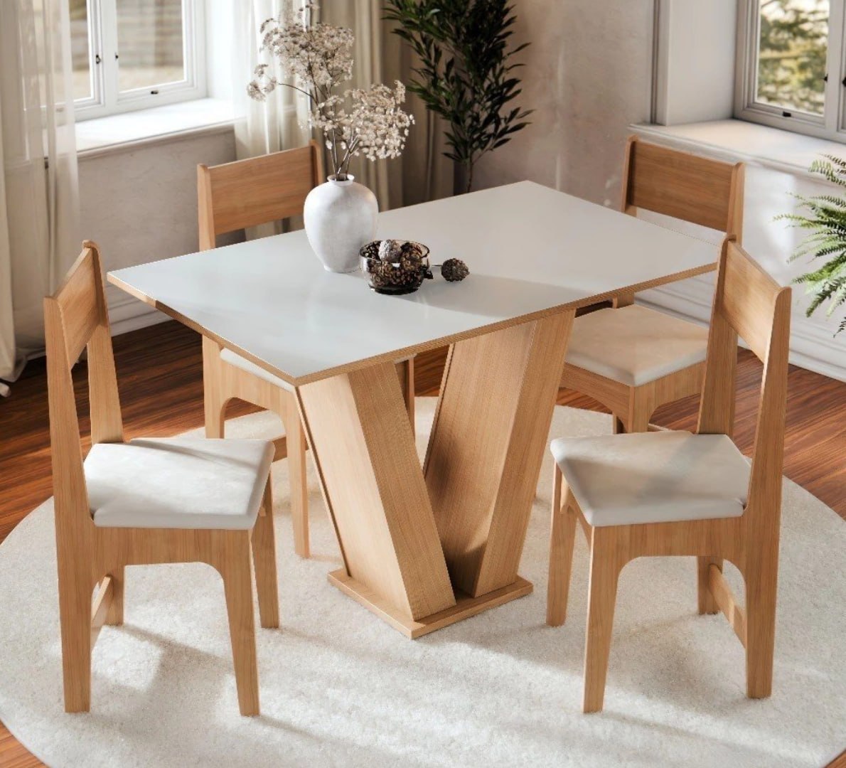 🪑 Conjunto Sala de Jantar 4 Cadeiras Estofadas e Mesa