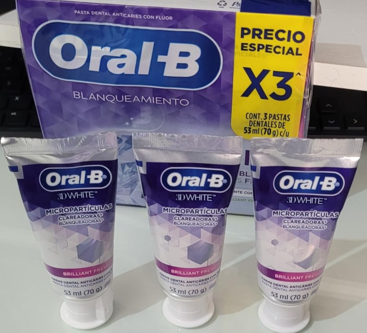 🦷 Pack 3 unid. Oral-B Pasta de Dente 3D White Brilliant Fresh 70g