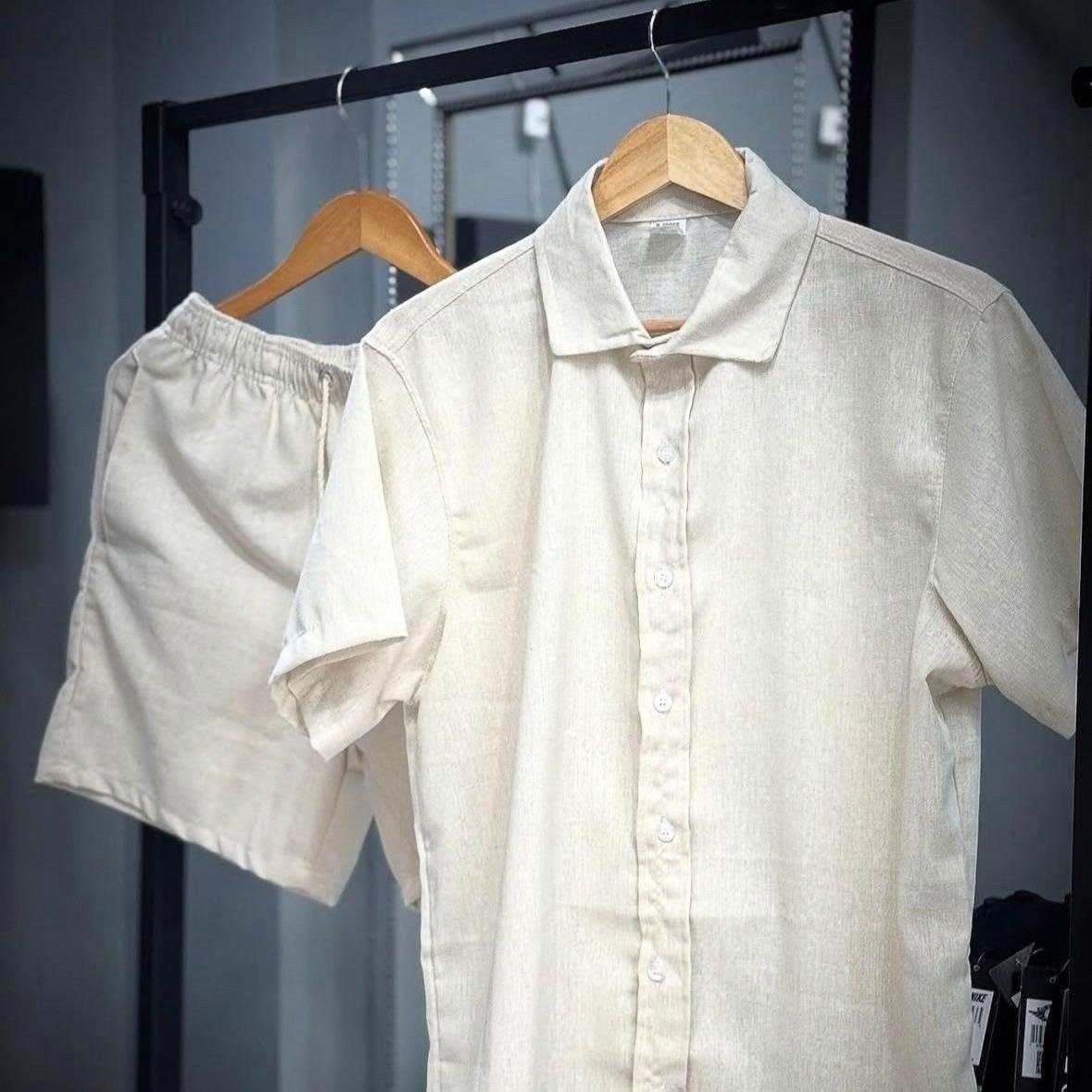 👕🩳 Conjunto Linho Camisa + Shorts Mauricinho com Bolso (2 Cores)