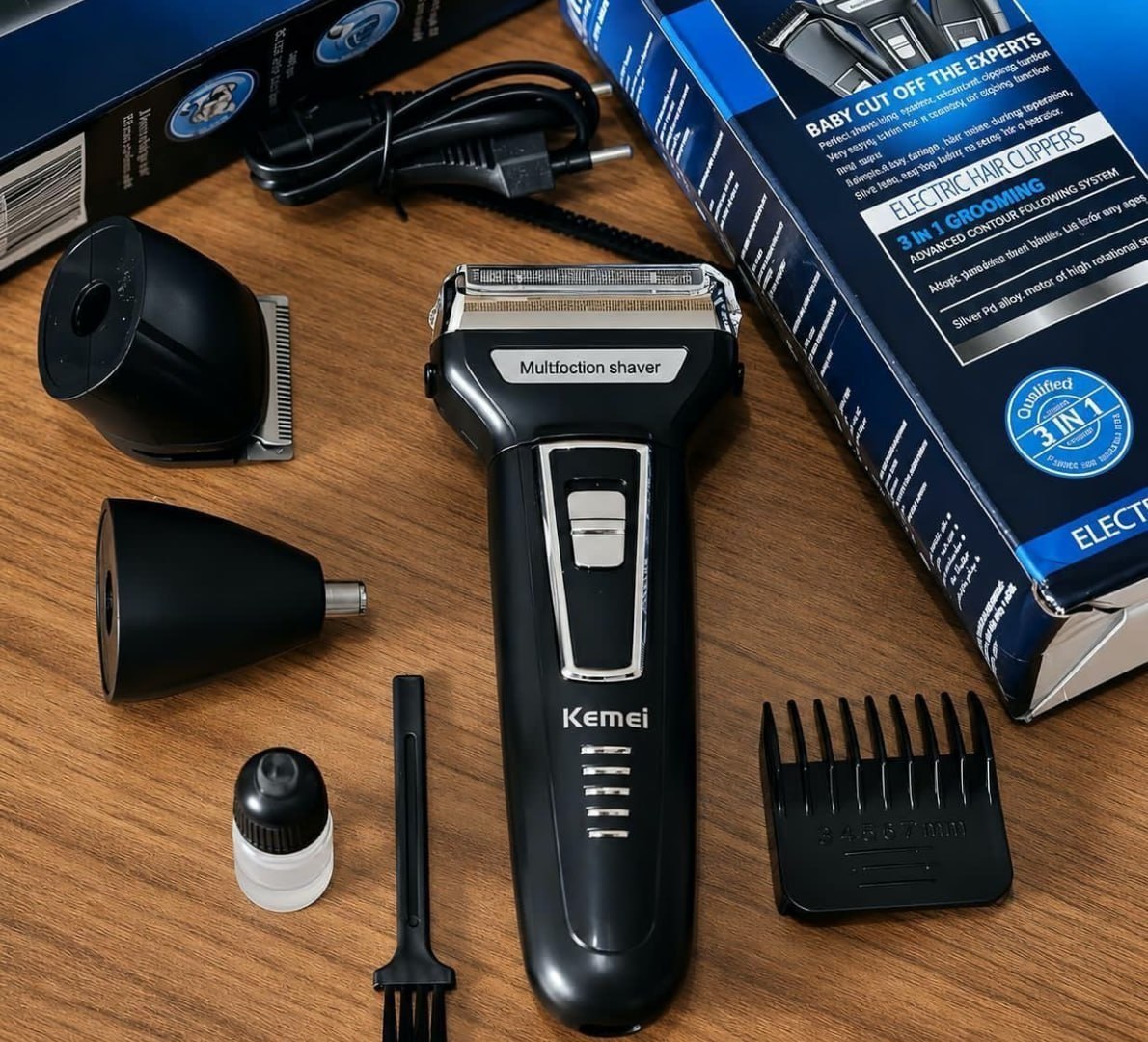 💈 Aparador Barbeador Kemei Recarregável 3 Em 1