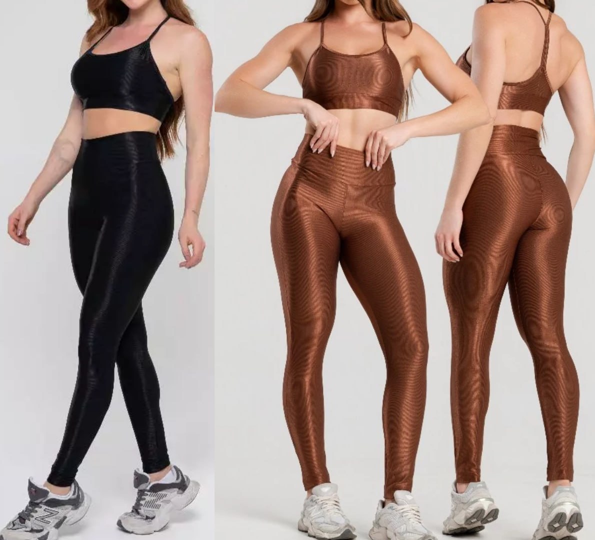 💪 Conjunto Fitness Trilobal Canelado: Top + Legging Cós Alto (várias cores)
