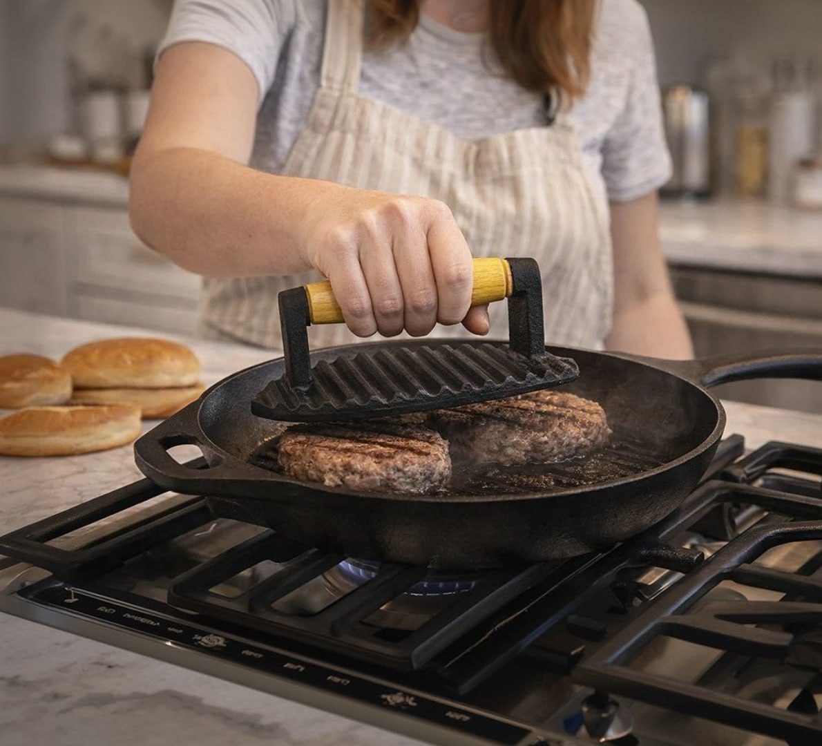 ✅ Prensador Amassador De Ferro Fundido P/ Carne Hambúrger