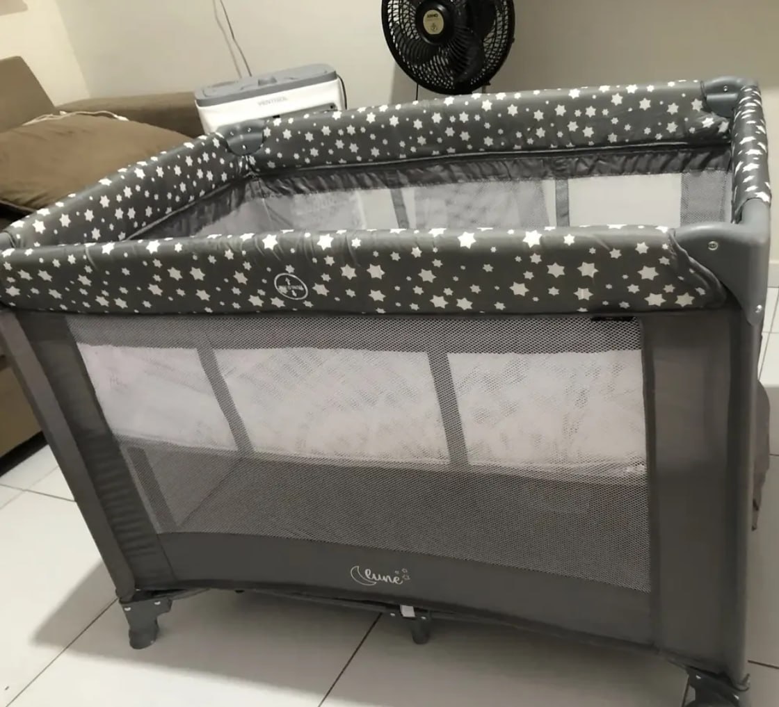 👶 Berço Portátil Infantil Cercado Desmontável Lune Maxi Baby - CINZA