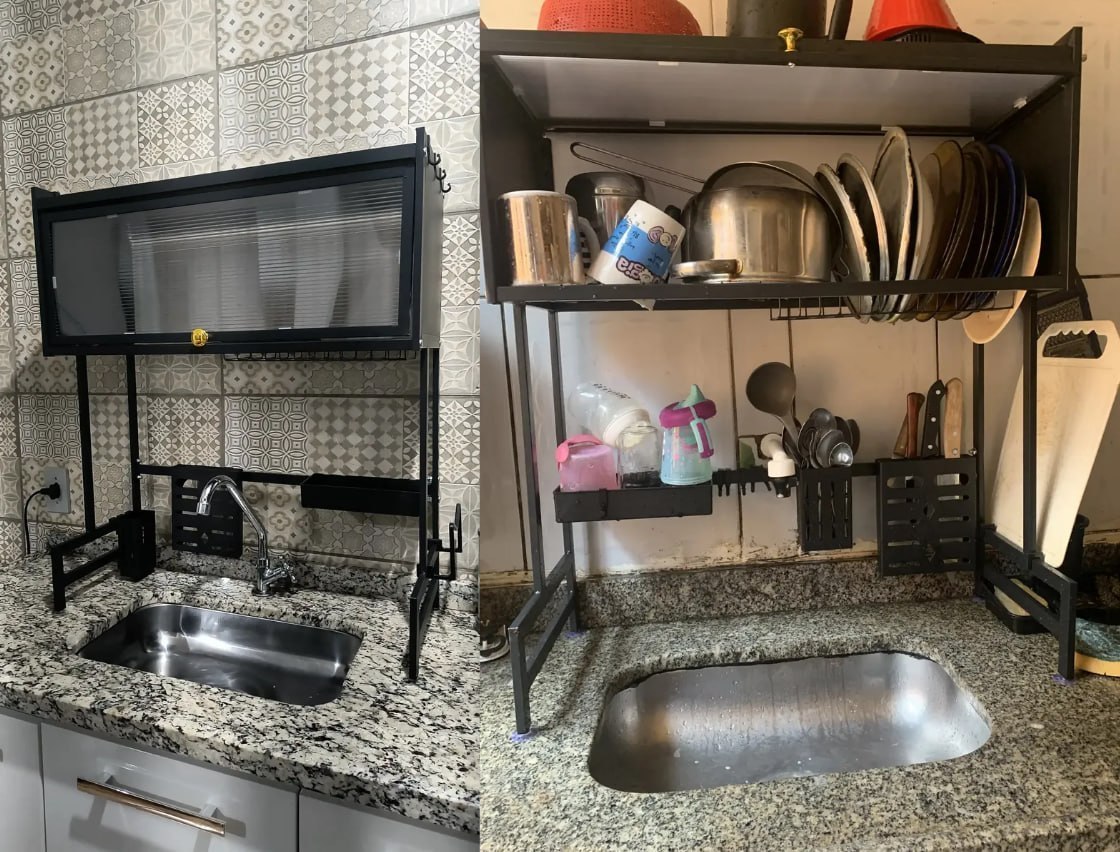 ✅ Escorredor De Pratos Louça Preto Cozinha Suspensa 65cm 18pçs
