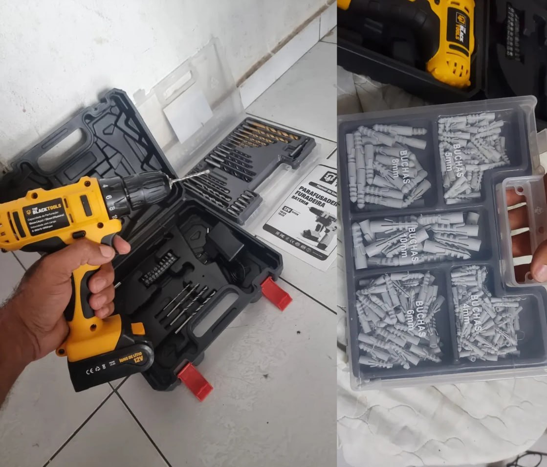 🧰 Furadeira Parafusadeira 3/8 12v + Jogo Ferramentas 300 Peças