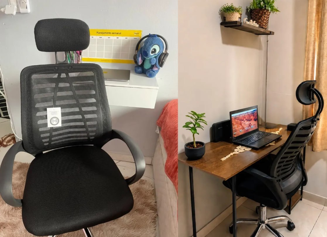 🪑 Cadeira Executiva Eike Mesh Zebra Giratória Ergonômica Com Reclinável - Preta