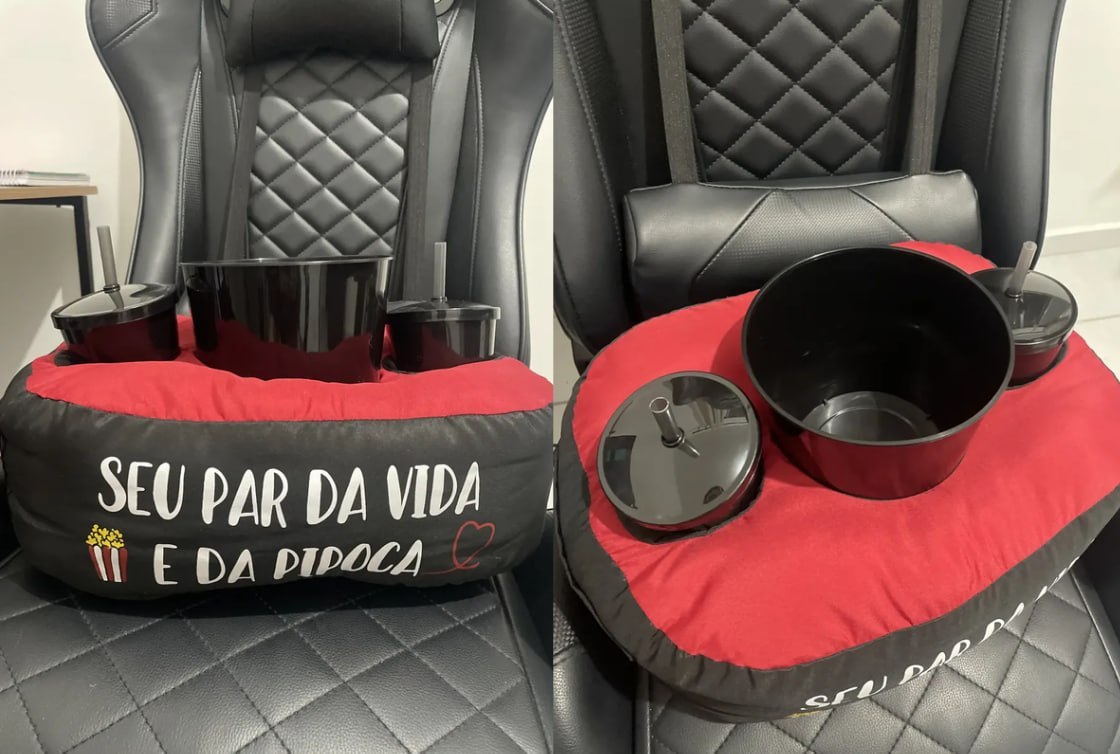 🍿 Almofada Porta Pipoca Bicolor Casal Par Da Vida