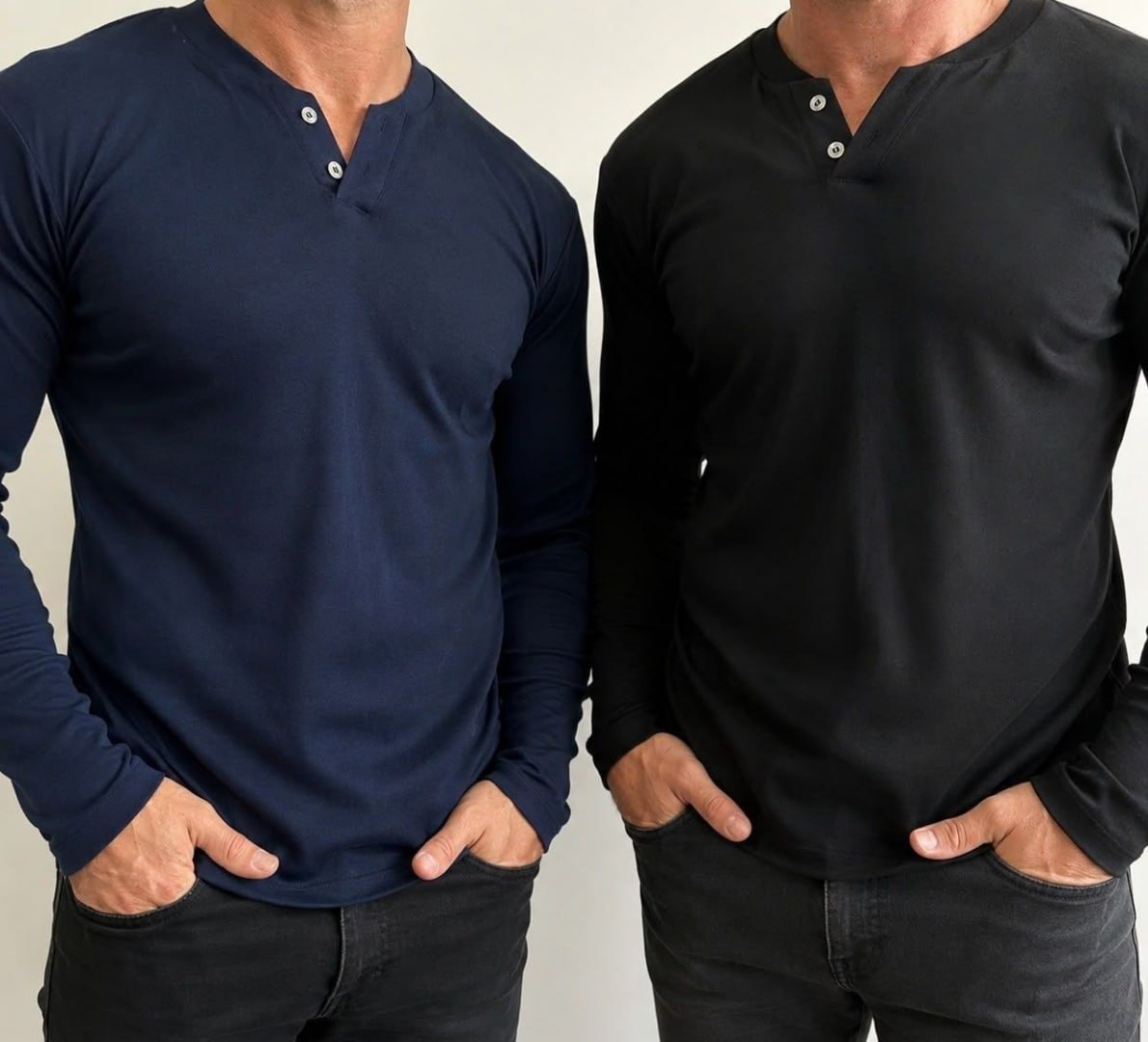 ✅ Kit com 2 Camisetas Henley Slim