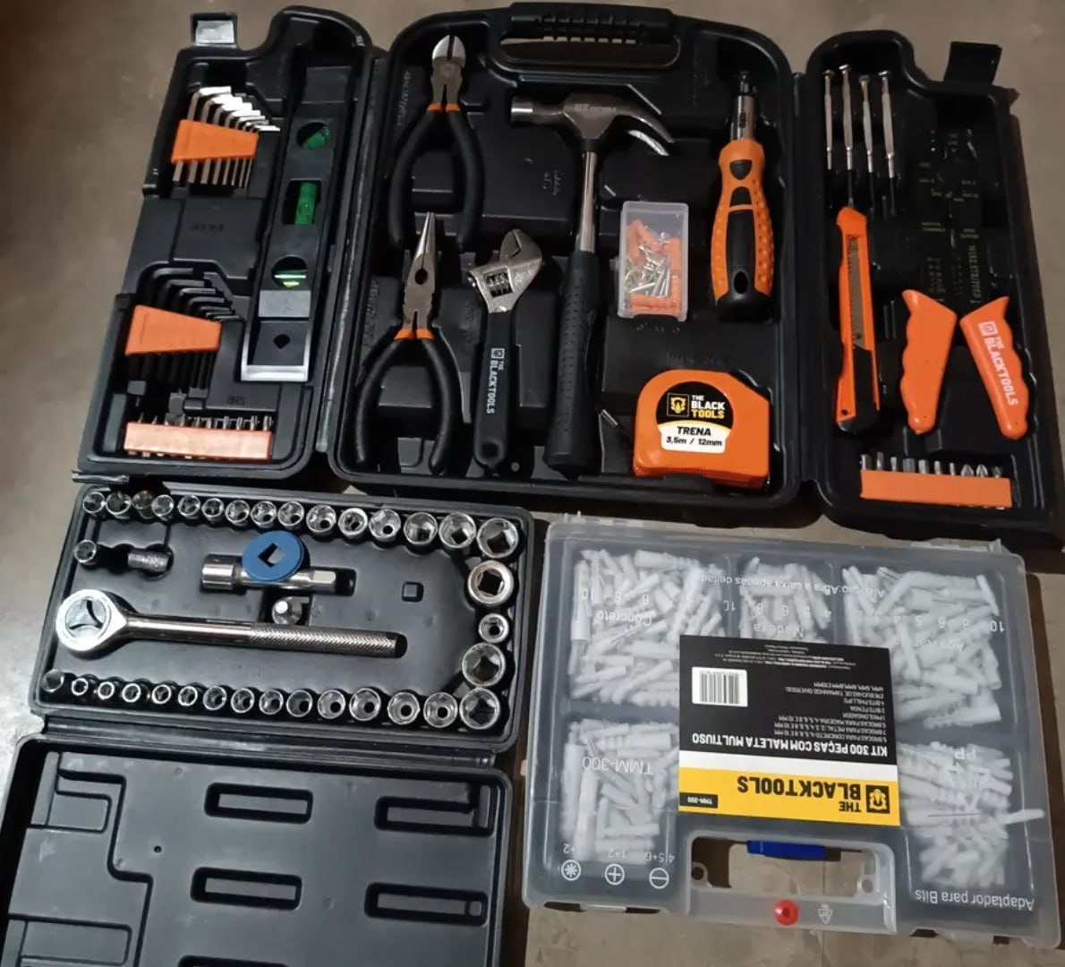 🔧 Kit De Ferramentas 129 Pçs + Kit De 40 Soquetes Chaves + Kit 300 Pçs Brocas E Buchas The Bla...