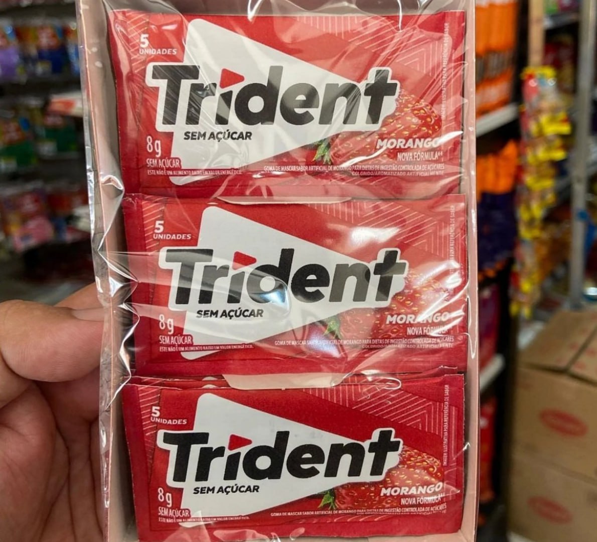 🍓 Chiclete Trident Morango Sem Açúcar 21 unidades de 8g