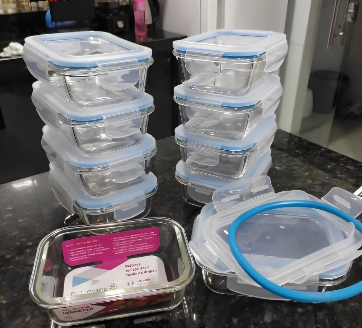 ✅ Conjunto 10 Potes 640ml Vidro Hermético