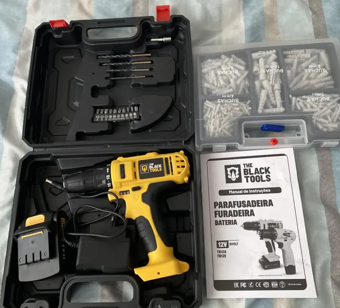 ✅ Parafusadeira Furadeira 3/8 A Bateria The Black Tools Jogo Brocas E Buchas 300 Peças