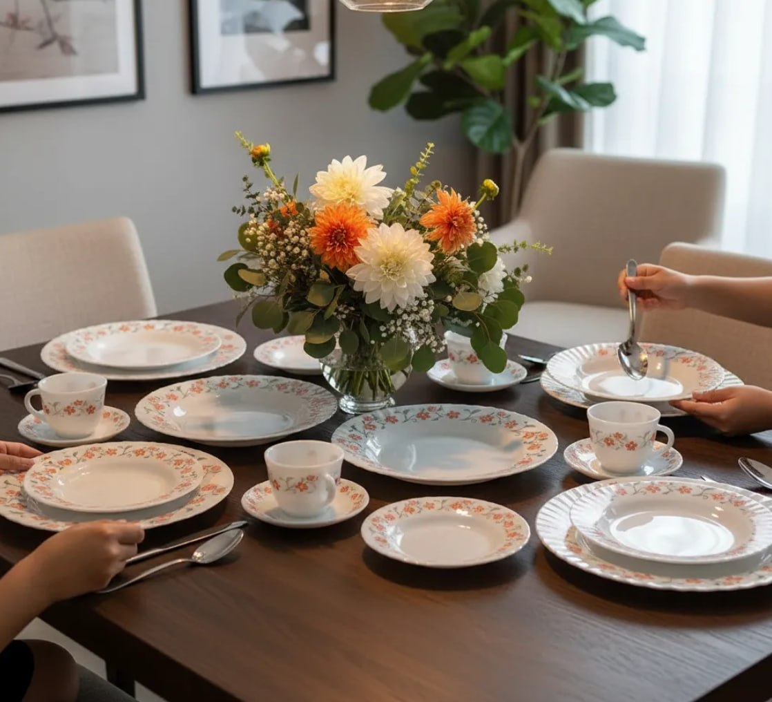🍽 Aparelho De Jantar E Chá/café 20 Peças Vidro Opaline Branco