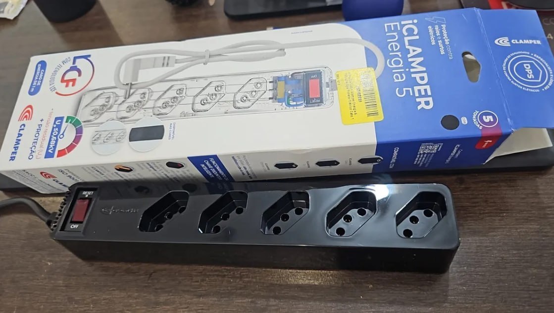 🔌 Filtro de Linha com Protetor de Surto DPS iClamper Energia 5 Tomadas