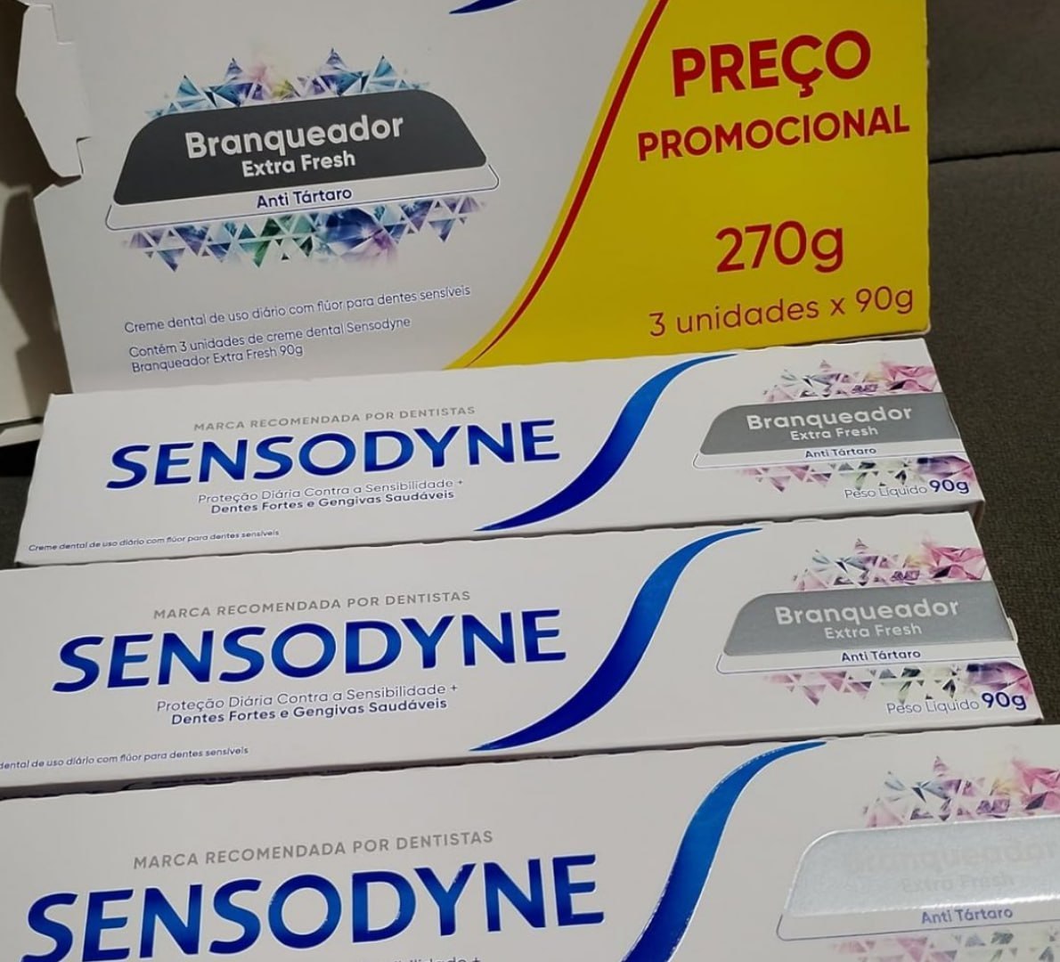 🦷 Sensodyne Creme Dental, Sensibilidade e Branqueador Extra Fresh Anti Tártaro - 3 unidades