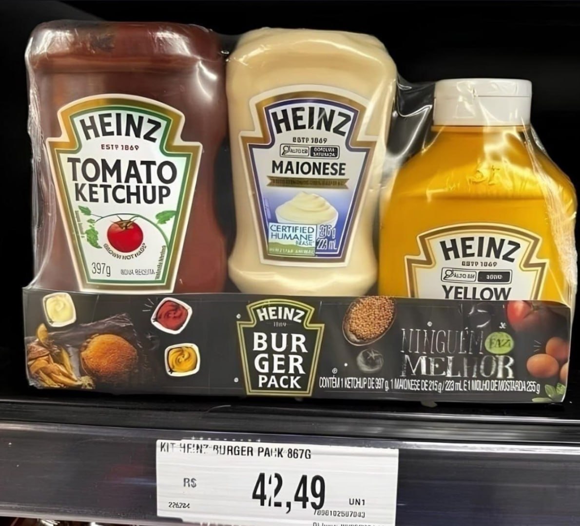 ✅ Heinz Pack Hamburguer Ketchup 397G + Maionese 215G + Mostarda 255G