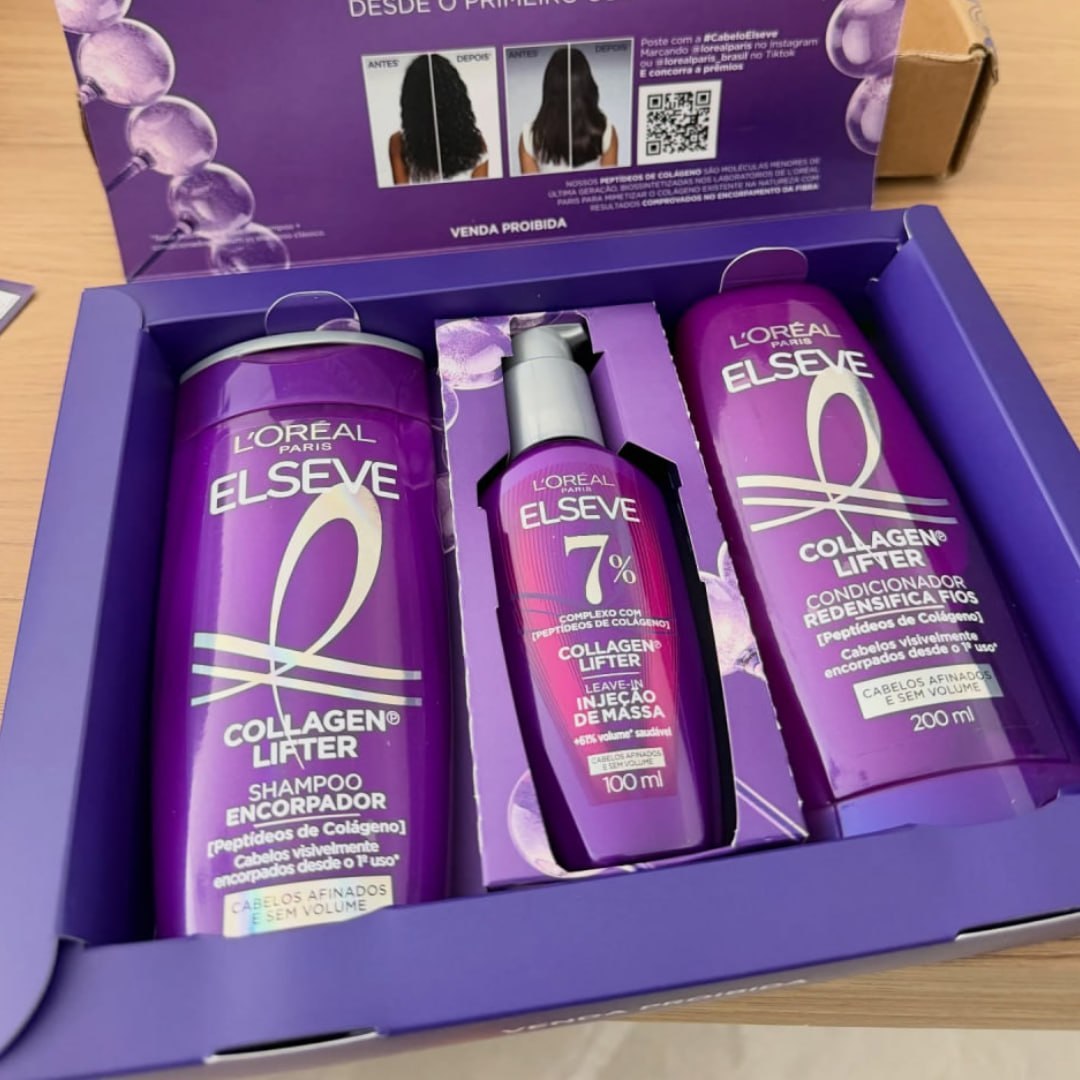 🫧 Kit L'Oréal Paris Elseve Collagen Lifter: Shampoo 400ml + Condicionador 400ml + Sérum 100ml