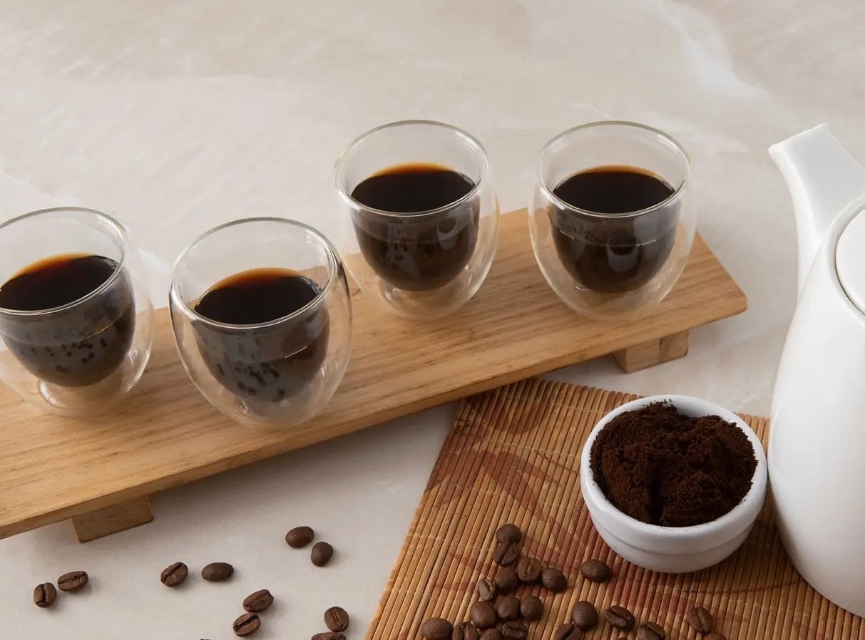 ✅ Jogo de Copos de Vidro de Café Parede Dupla 80ml 4 Peças