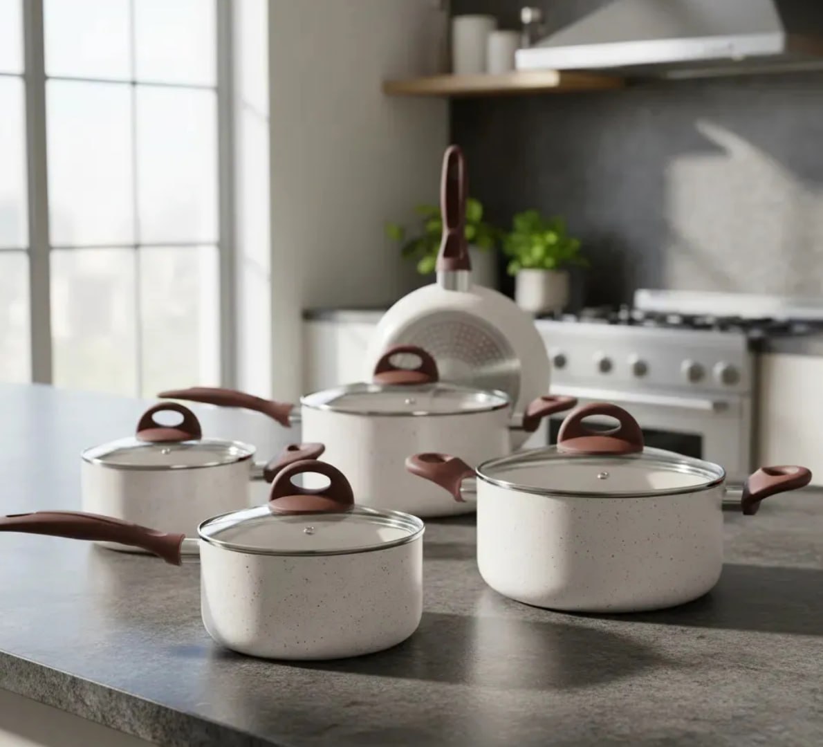 ✅ Jogo De Panelas Smart Plus Vanilla Cerâmico 5 Peças Brinox