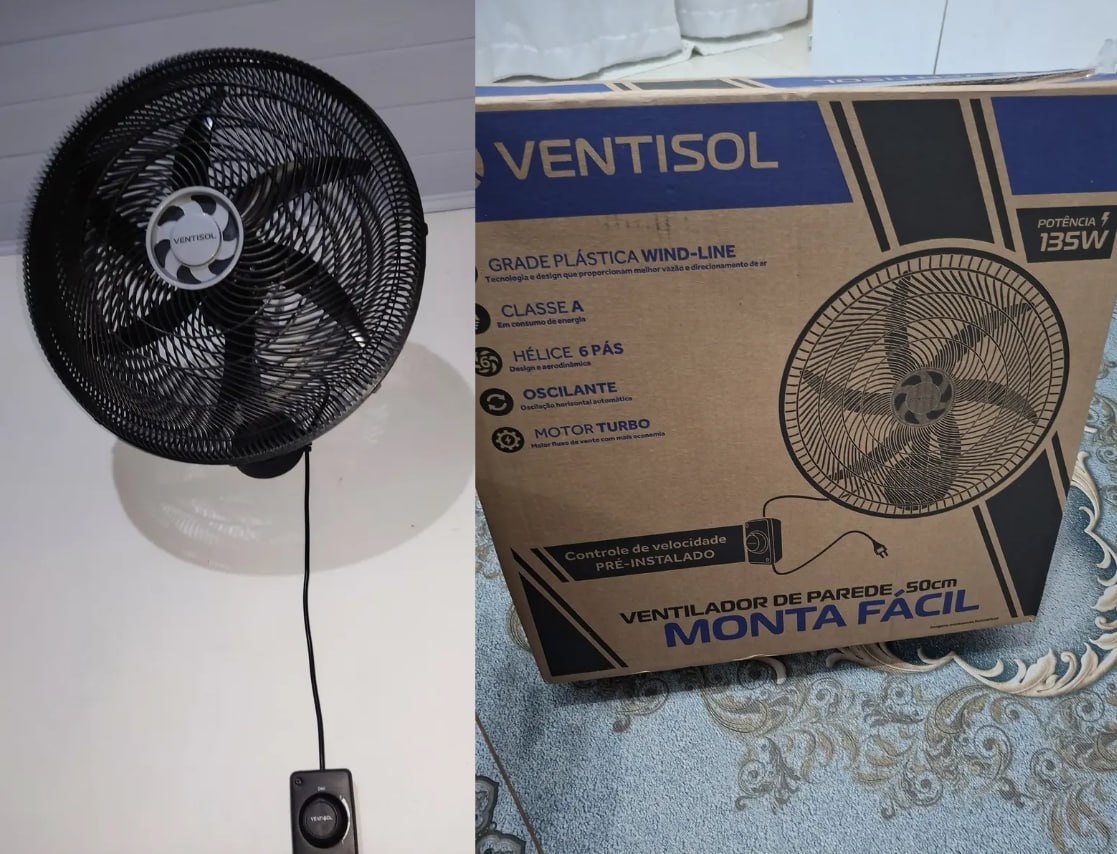 🍃 Ventilador Oscilante De Parede 50cm 6 Pás Ventisol 135w - 220v
