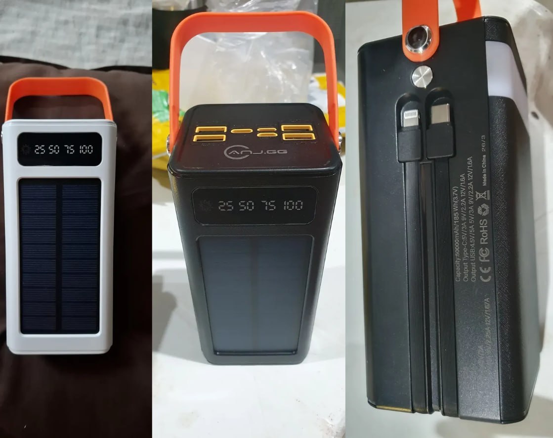 🔋 Carregador Portátil Power Bank Solar Turbo 50.000mah Rápido (Preto ou Branco)