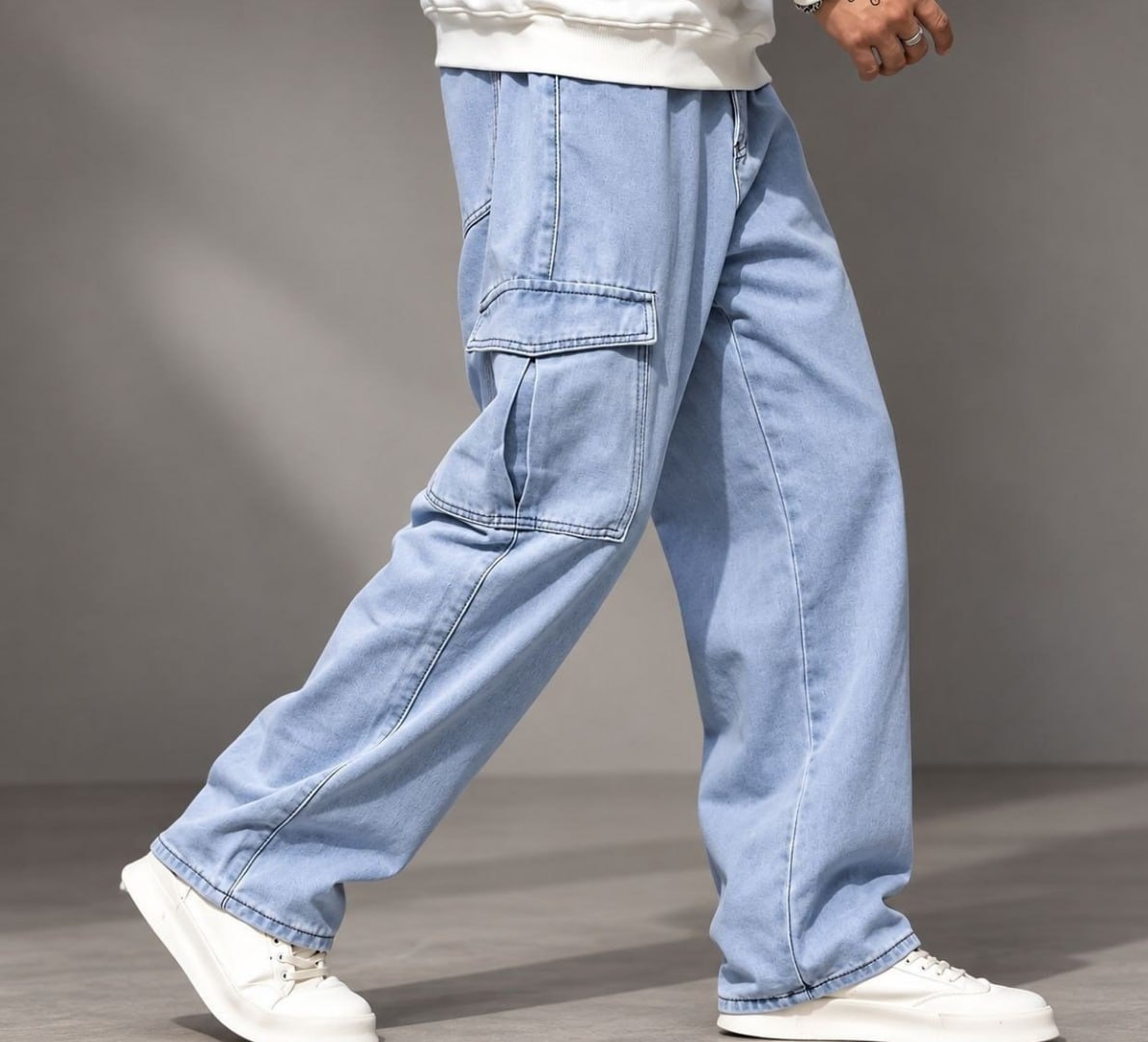 👖 Calça Cargo Jeans Larga