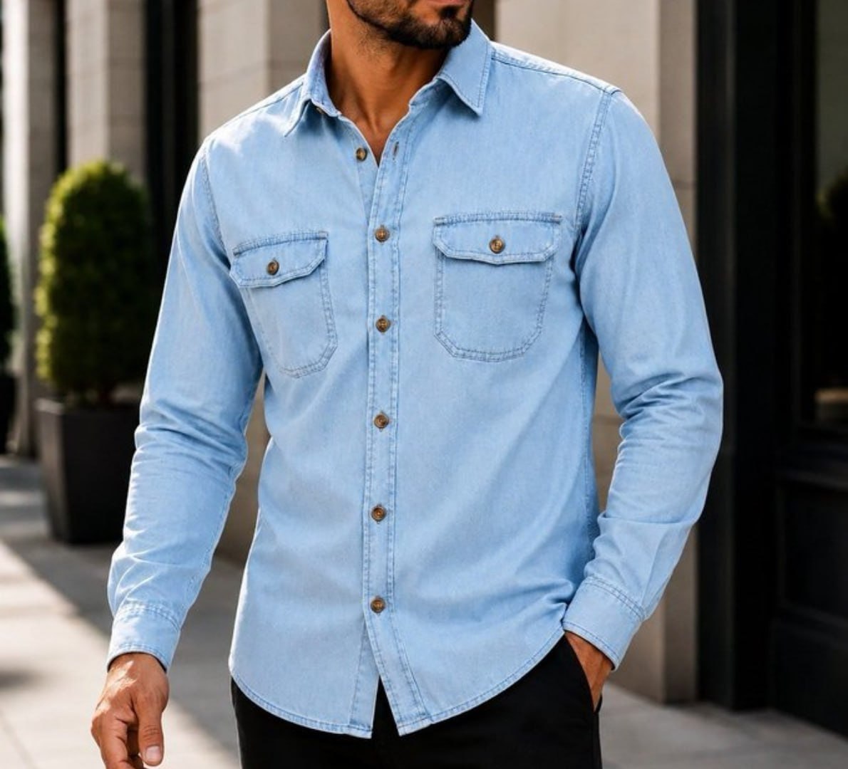 ✅ Camisa Jeans Slim Manga Longa (3 cores)